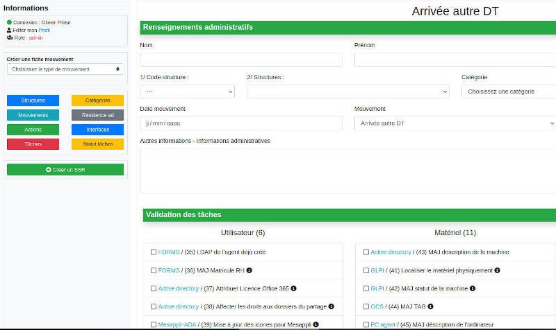 Dashboard de gestion des mouvements des agents